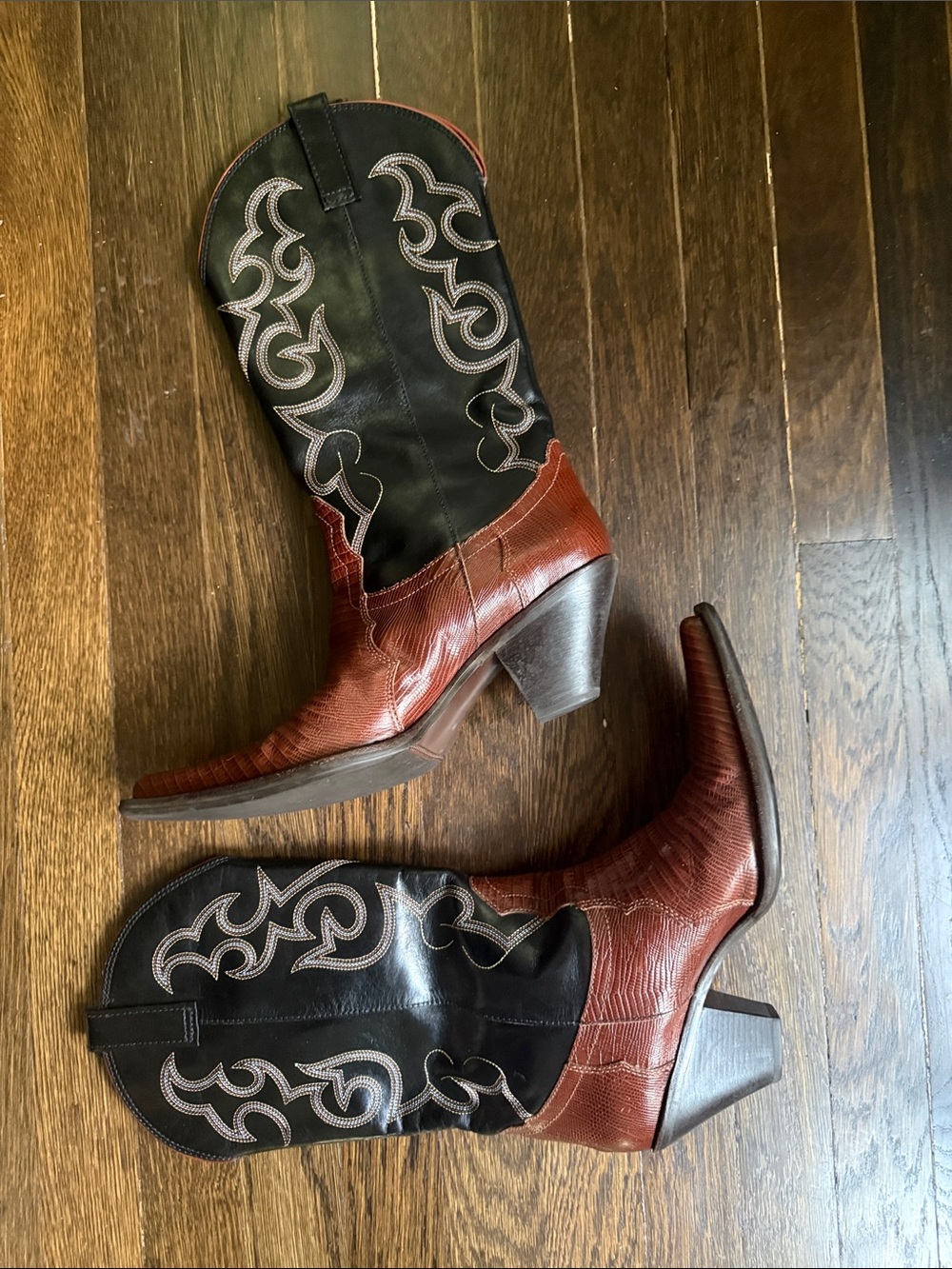 Women’s Leather Brazilian Brown & Black Over Calf Western Cowboy Boots 9 - Picture 7 of 9